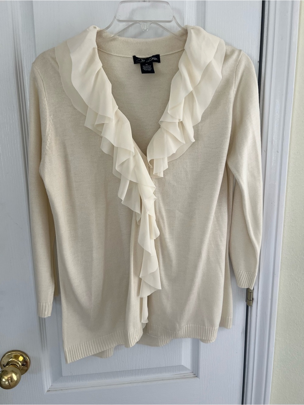Dana Buchman Cream Ruffle-Trim Cardigan